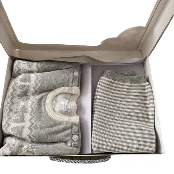 NWT Mayoral Newborn Gray/White 2 Piece Fair Isle Pants Sweater 4-6 Months